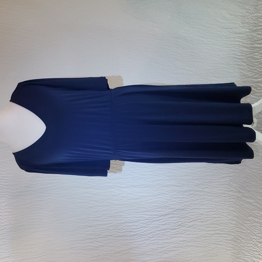 Flowy Dress Dark Blue Dress Flutter Sleeves - Picture 3 of 11